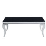 Table Basse Baroque Rectangle Verre Trempé Noir Pieds Chrome 120x60x45 cm