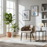 Lot 2 Chaises Salle à Manger Ballon Velours Taupe Pieds Métal Noir 65x68x78cm
