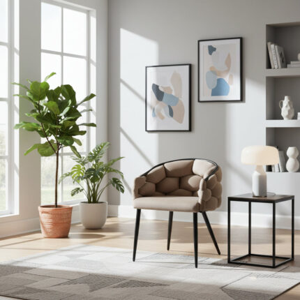 Lot 2 Chaises Salle à Manger Ballon Velours Taupe Pieds Métal Noir 65x68x78cm