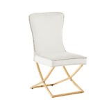 Lot 2 Chaises Salle à Manger Gabrielle Capitonnées Velours Écru Pieds Chrome 59x52x95cm