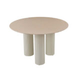 Table à Manger Ronde Anaïs Céramique Beige Brillant Pieds Beiges 120 cm