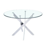 Table à Manger Ronde Jessica Verre Transparent Pieds Chrome 120 cm