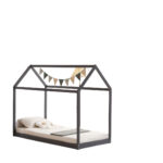 Lit Cabane Enfant Robinson Bois Gris 97x196x157 cm Sommier Inclus