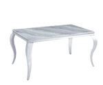Table à Manger Baroque Verre Effet Marbré Greige Pieds Chrome 180x90 cm