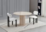 Ensemble Table Ronde Chaises Inaya Travertin Beiges Pieds Noirs