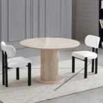 Ensemble Table Ronde Chaises Inaya Travertin Beiges Pieds Noirs