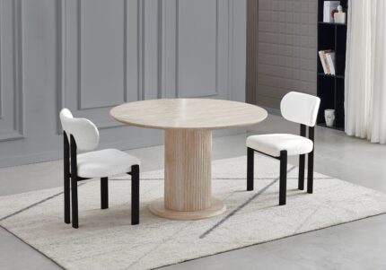 Ensemble Table Ronde Chaises Inaya Travertin Beiges Pieds Noirs