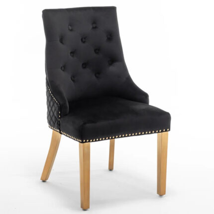 Lot de 2 chaises ANNEAU mattelassée et cloutée Gold velours - Noir