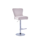 Lot 2 Tabourets de Bar Gabrielle Velours Beige Pieds Chrome Hauteur Assise 65cm