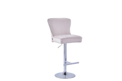 Lot 2 Tabourets de Bar Gabrielle Velours Beige Pieds Chrome Hauteur Assise 65cm