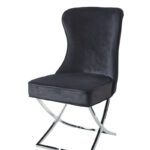 Lot de 2 Chaises Gabrielle Capitonnées Velours Anthracite Pieds Chrome 59x52x95cm