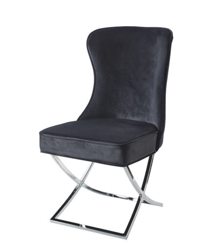Lot de 2 Chaises Gabrielle Capitonnées Velours Anthracite Pieds Chrome 59x52x95cm
