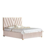 Lit Adulte Vera Velours Beige 140x190 cm Pieds Acier Doré Sommier Inclus
