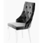 Lot de 4 Chaises LION Capitonnées et Cloutées Chrome Velours - Anthracite