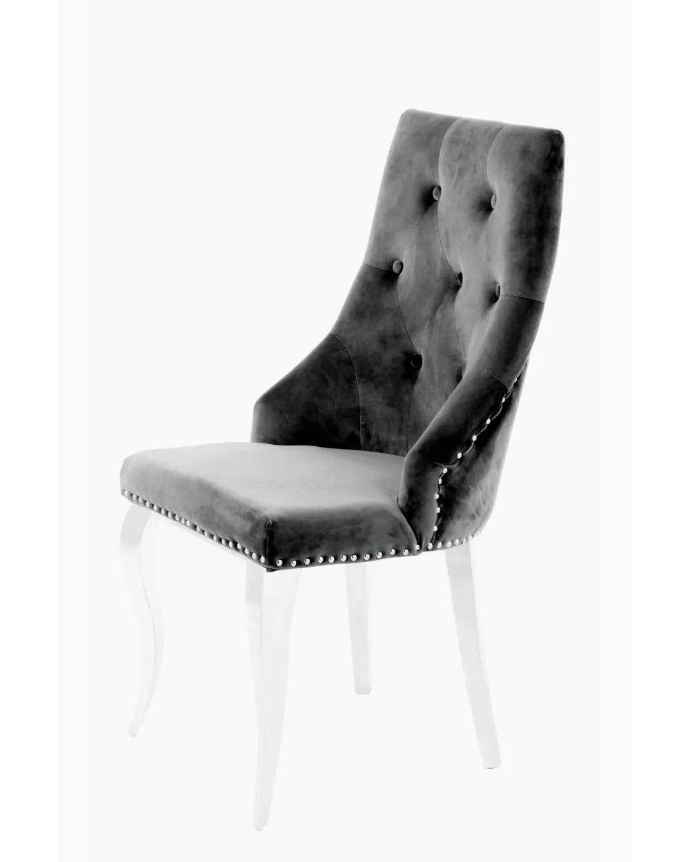 0 3884.jpg Lot de 4 Chaises LION Capitonnées et Cloutées Chrome Velours - Anthracite