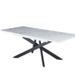 Table à Manger Extensible Agathe Céramique Marbré Blanc Métal Noir 160/200 cm