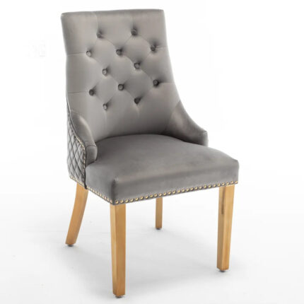 Lot de 2 chaises ANNEAU mattelassée et cloutée Gold velours - Anthracite