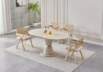Ensemble Table Ronde Extensible Chaises Pietra Travertin Cannage Vert