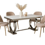 Table à Manger Omega Verre Blanc Pieds Chrome 180x90x75 cm