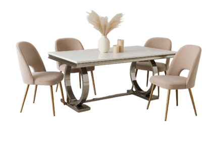 Table à Manger Omega Verre Blanc Pieds Chrome 180x90x75 cm