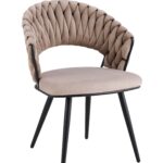 Lot 2 Chaises Salle à Manger Velours Taupe Dossier Tressé Métal Noir CAROLINA