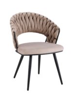 Lot 2 Chaises Salle à Manger Velours Taupe Dossier Tressé Métal Noir CAROLINA