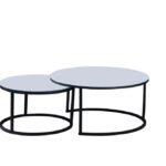 Lot de 2 Tables Basses Gigognes Arto Verre Trempé Blanc Métal Noir D80/D60 cm