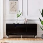 Buffet Baroque Laqué Noir 3 Portes 160x40x80 cm