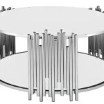 Table Basse Ronde Stick Verre Blanc Pieds Chrome D90 H45 cm