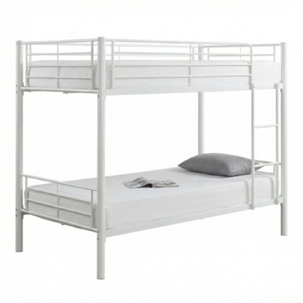 Lit Superposé Luna Métal Blanc 90x190 cm Sommier Inclus