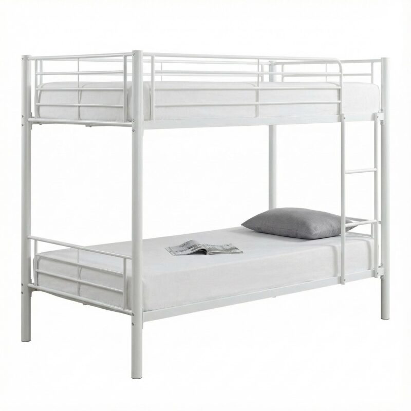 Lit Superposé Luna Métal Blanc 90x190 cm Sommier Inclus