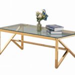Table Basse Majestique Verre Trempé Transparent Pieds Dorés 120x60x45 cm
