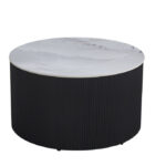 Table Basse Valmy Céramique Marbré Gris Pieds Métal Noir D90xH45 cm