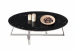 Table Basse Ovale GAMMA Granite Effet Marbre Noir Pieds Chrome 120x60x45 cm