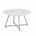 Table Basse Heloise Ronde Métal Chrome Céramique Effet Marbre Blanc D80xH45 cm