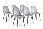 Lot de 6 Chaises Scandinaves Velours Gris Pieds Métal Noir 44x50x87 cm