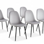 Lot de 6 Chaises Scandinaves Velours Gris Pieds Métal Noir 44x50x87 cm