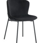 Lot 4 Chaises Salle à Manger Elen Velours Noir Pieds Métal Noir