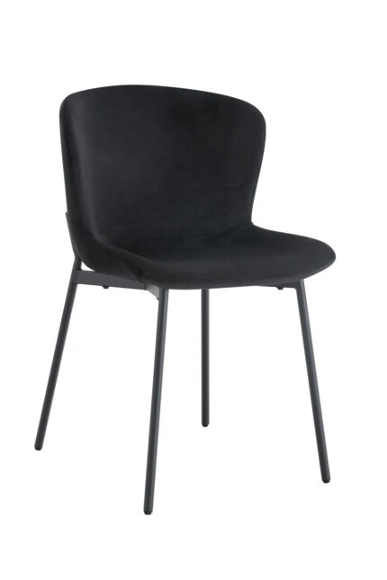 Lot 4 Chaises Salle à Manger Elen Velours Noir Pieds Métal Noir