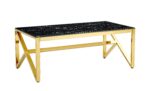 Table Basse Majestique Verre Trempé Marbré Noir Pieds Dorés 120x60x45 cm