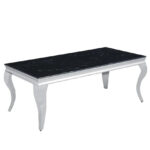 Table Basse Baroque Rectangle Verre Trempé Marbré Noir Pieds Chrome 120x60x45 cm