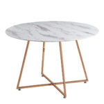 Table à Manger Ronde Héloïse Verre Marbré Blanc Pied Rose Gold D120x75 cm