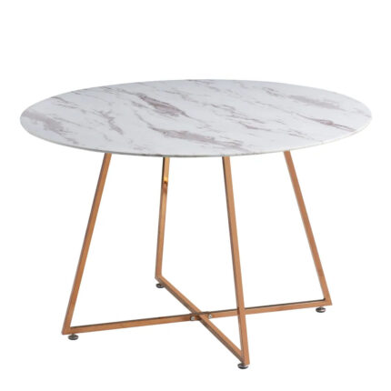 Table à Manger Ronde Héloïse Verre Marbré Blanc Pied Rose Gold D120x75 cm