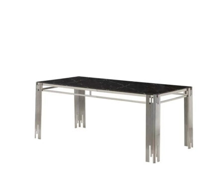 Table à Manger Flute Verre Marbré Noir Métal Chrome 180x90 cm