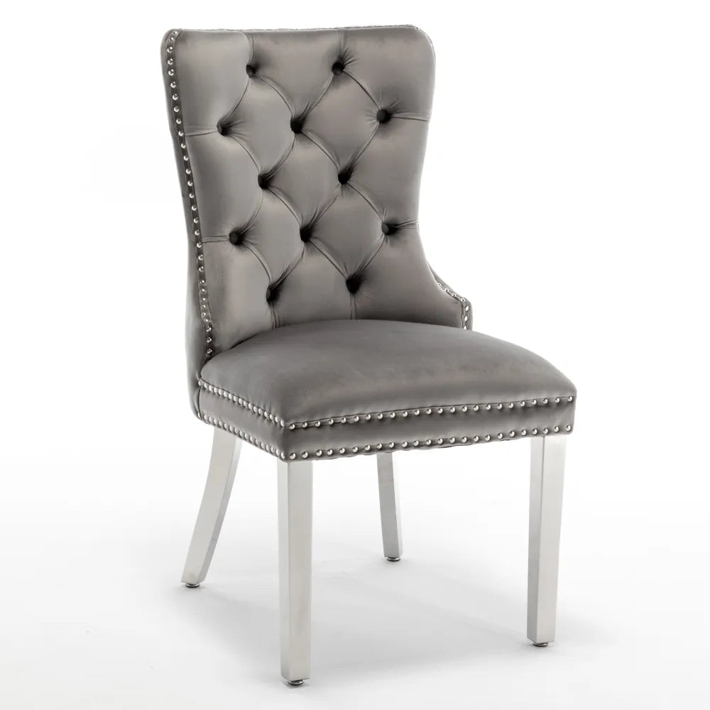 0 4026.jpg Lot de 2 chaises POIGNEE Clouté en velours pied chromé - Anthracite