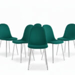 Lot de 6 Chaises Scandinaves Velours Vert Pieds Chrome 44x50x87 cm
