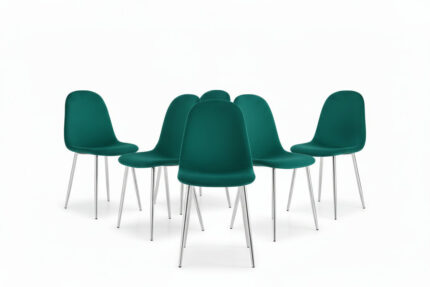 Lot de 6 Chaises Scandinaves Velours Vert Pieds Chrome 44x50x87 cm