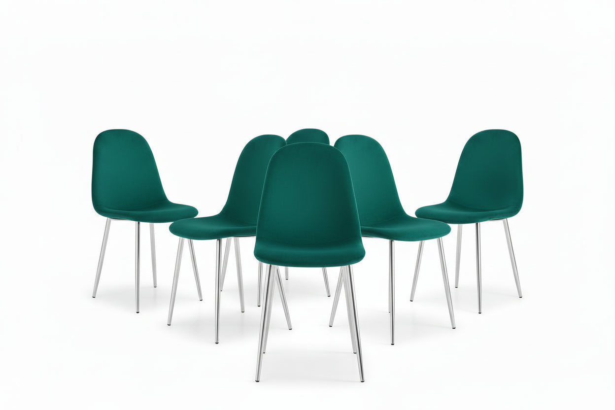 0 4036.jpg Lot de 6 Chaises Scandinaves Velours Vert Pieds Chrome 44x50x87 cm