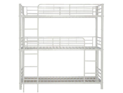Lit Superposé Triple Métal Blanc 3 Couchages 90x190 cm