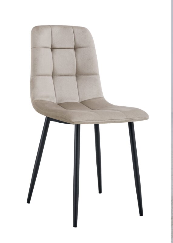 Lot 4 Chaises Salle à Manger Elisa Velours Taupe Pieds Métal Noir 42x55x87cm